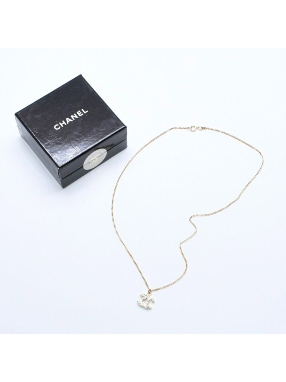 Chanel CC Logo Necklace 01A Stamp Metal Rhinestone 44.5